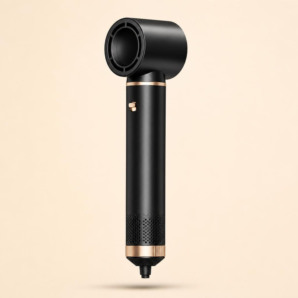 5-in-1 Hot Air Styler, matte black with gold accents, front view